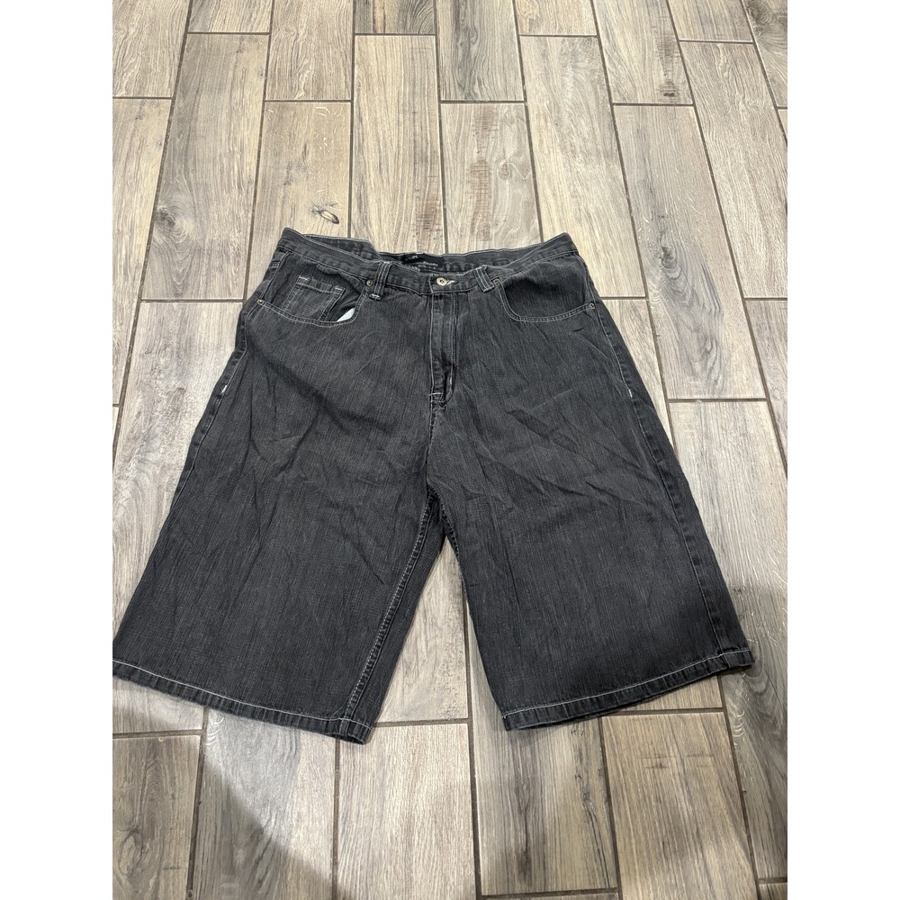QRUEL JEANS COMPANY Men's Black Denim Baggy Shorts Size 38 Skater Y2K Style